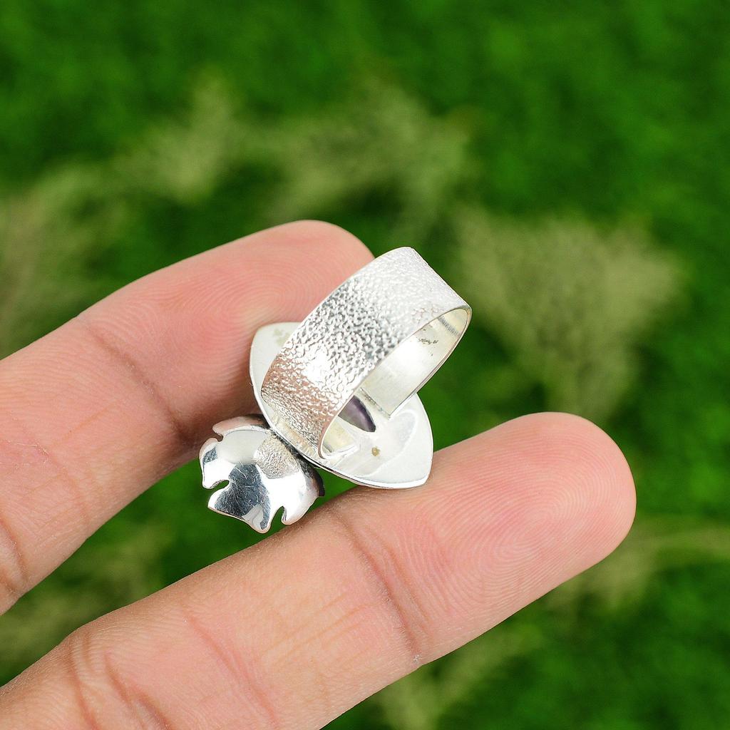 Gift For Her Natural African Amethyst Promise Flower Ring Size 8.75 925 Silver