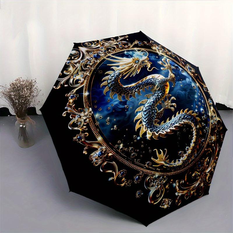 Drachenspiegel Thema 8 Rippen Hand Automatisches Falten Mode Regenschirm, Kompaktes und Tragbares Design, Ein Perfektes Geschenk für Geburtstag, Weihnachten oder B