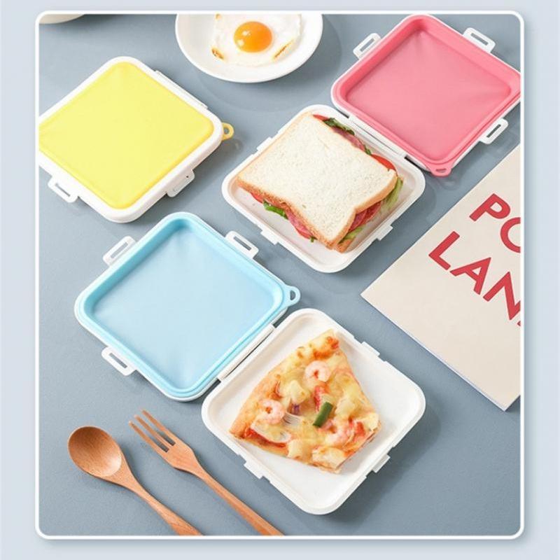 Bærbar Sandwich Toast Bento Box Gjenbrukbar Silikon Sandwich Box Miljøvennlig Lunsj Matbeholder Mikrobølgeovn servise