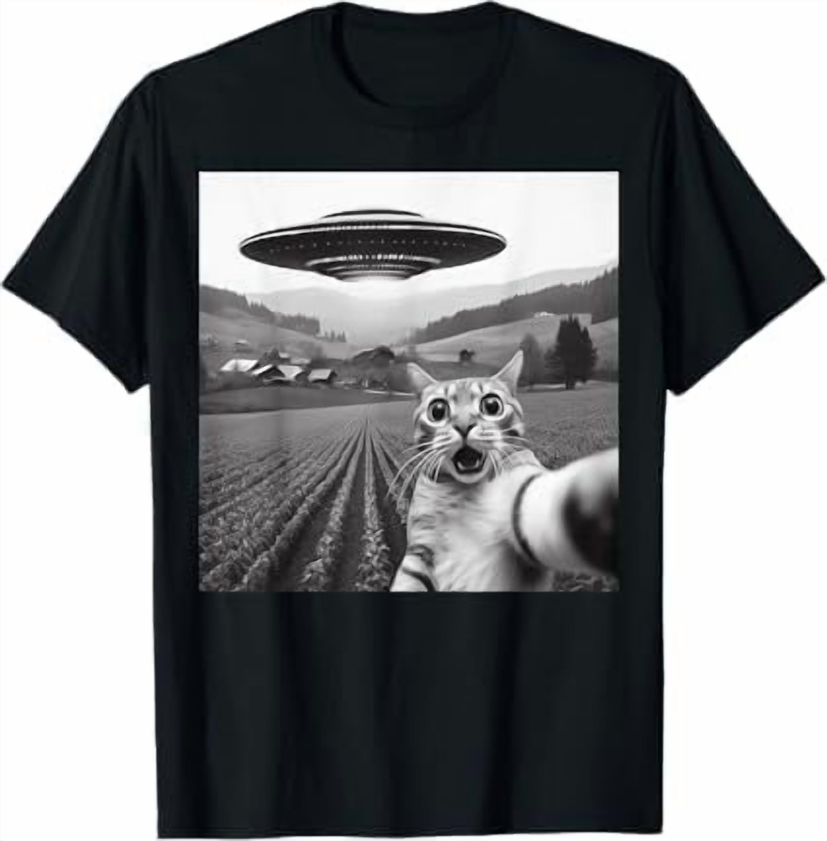 Funny Cat Selfie with Alien UFO Cat Lover Gifts for Unisex Men Women Kids TShirt S