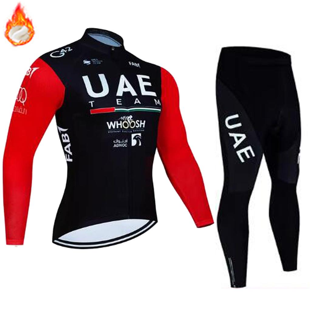 Team UAE Winter Long Sleeve Thermal Fleece Cycling Jersey Set Bib Pants Ropa Ciclismo Bicycle Clothing MTB Bike Jersey Uniform
