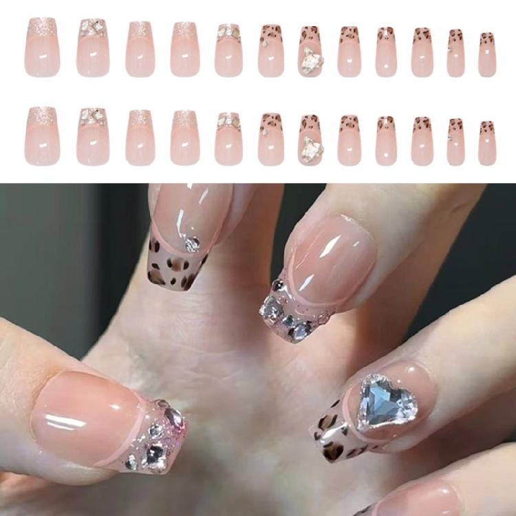 Trendy Leopard Pattern Artificial Nail Press on Nail False Nail with Rhinestones Designs Stick on Nail For Women
