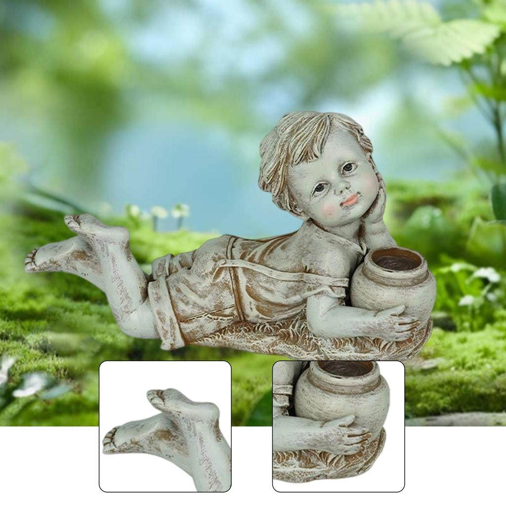 Garden figure child statue garden statue with solar lighting creative lying