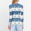 Damenmode Lässig Weihnachts-Print V-Ausschnitt Langarm Knopfleiste Oberteil