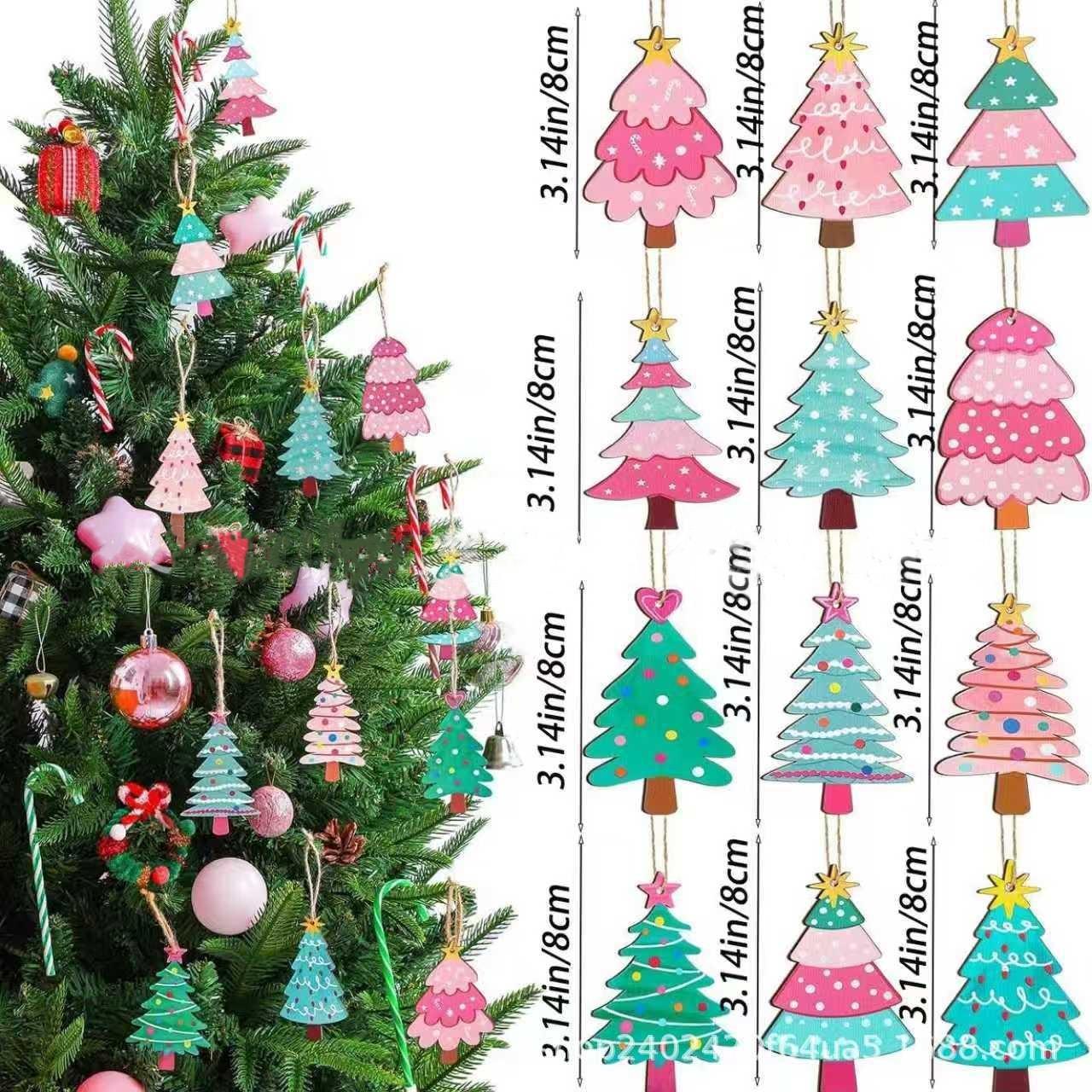 

Wooden Xmas Tree Pendant Colorful Christmas Pendant Festive Hangings Eco-Friendly Party Hanging Ornament For Party Venue Wreaths