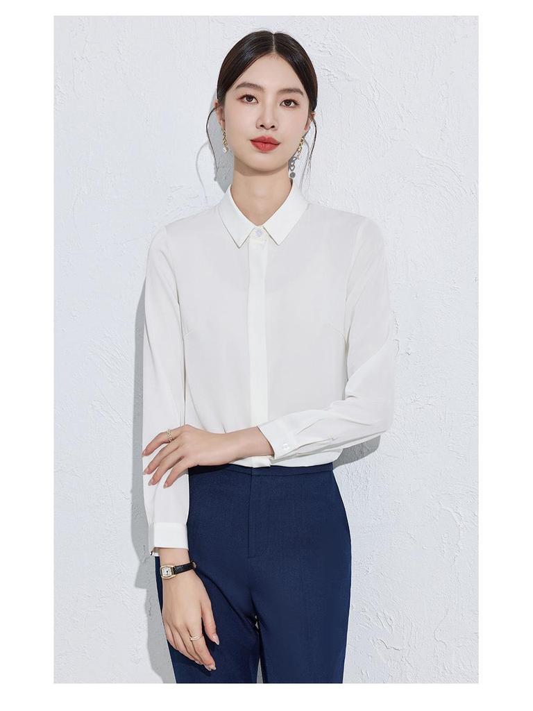 Women's Black Professional Shirt with Hidden Placket - Spring/Autumn Style