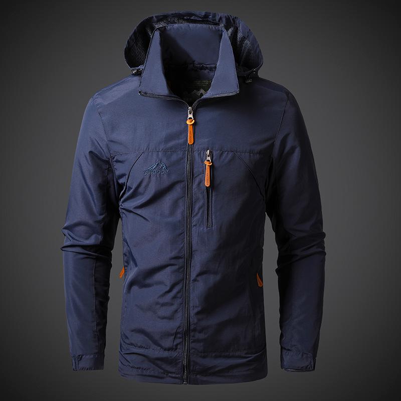 Spring and Autumn Thin Jacket Chest Breathable Port Can Be Removed Hooded Young and Middle-aged Large Size Breathable Men's Jacket