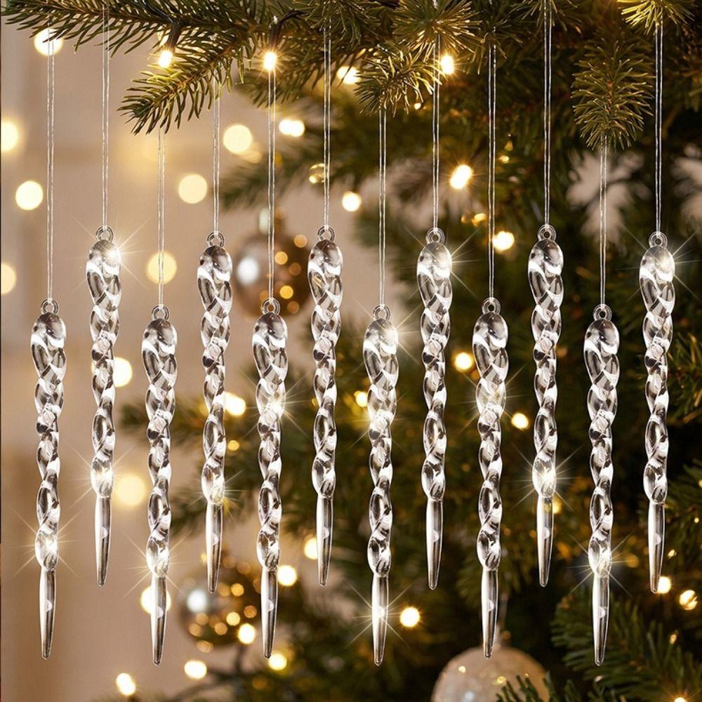 Clear Christmas Tree Pendants Acrylic Hanging Icicle Decorations  Holiday Winter Party