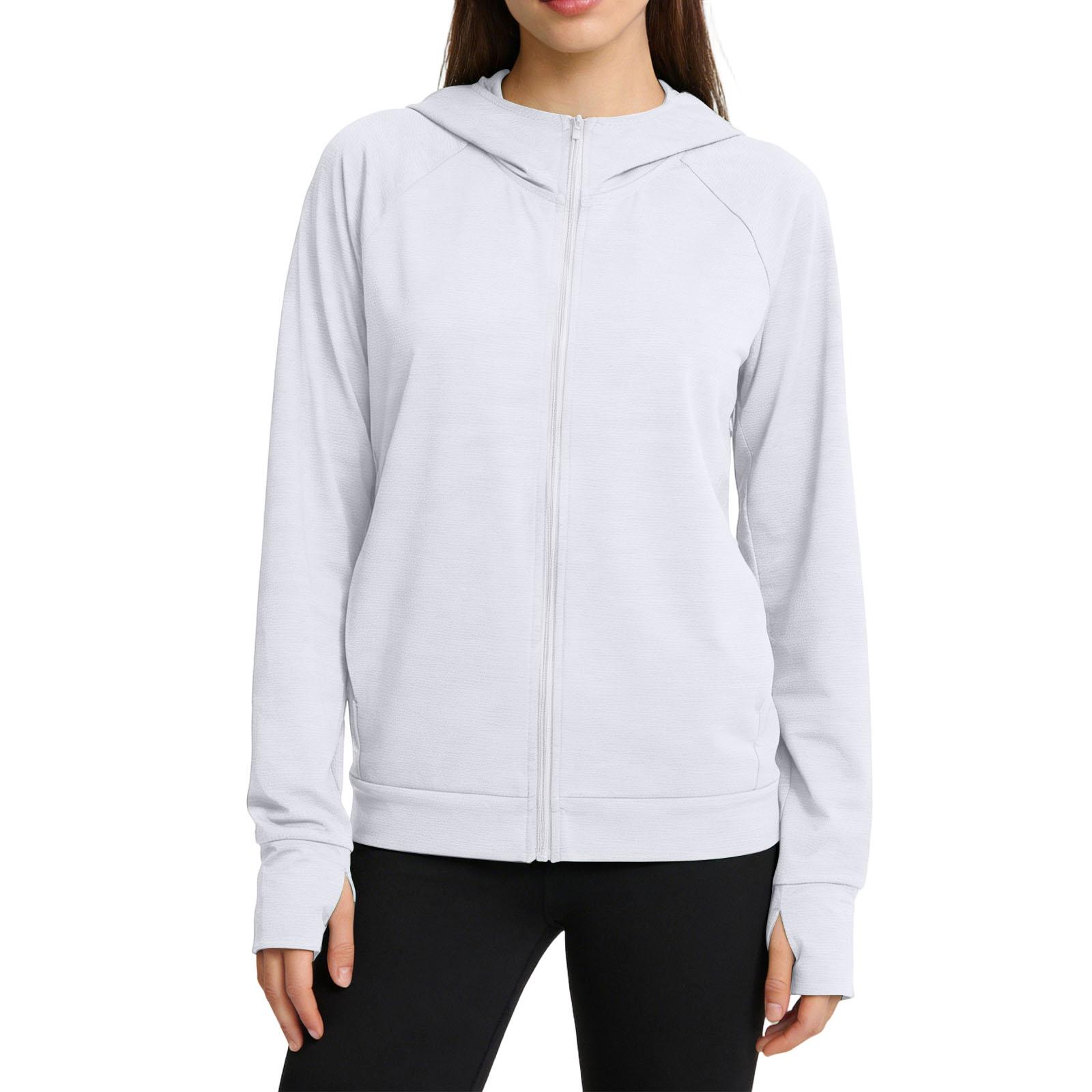 

Women Lightweight Sun Protection Hoodie Full Zip Jacket with Thumb Holes and Front Pockets for Outdoor Activities XL білий