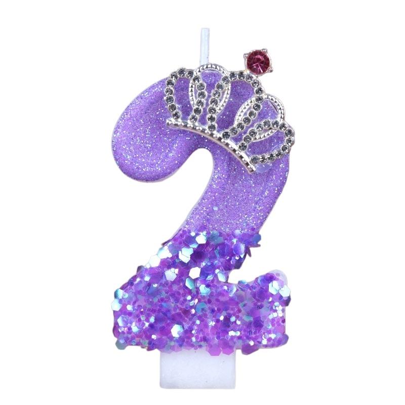 New 0-9 Number Birthday Candles Original Purple Sequined Crown Birthday Cake Digital Party Candle Decoration