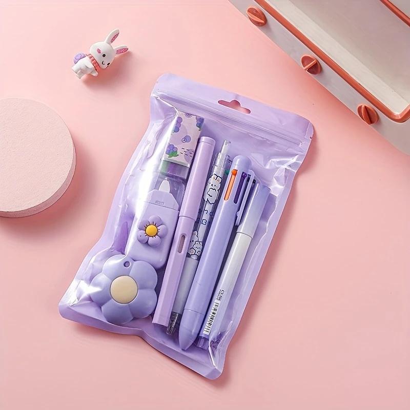 7Pcs/set School Supplies Gift Box Gel Pen 6 Color Ballpoint Pen Pencil Utility Knife Rubber Durable and Diverse Stationery Set