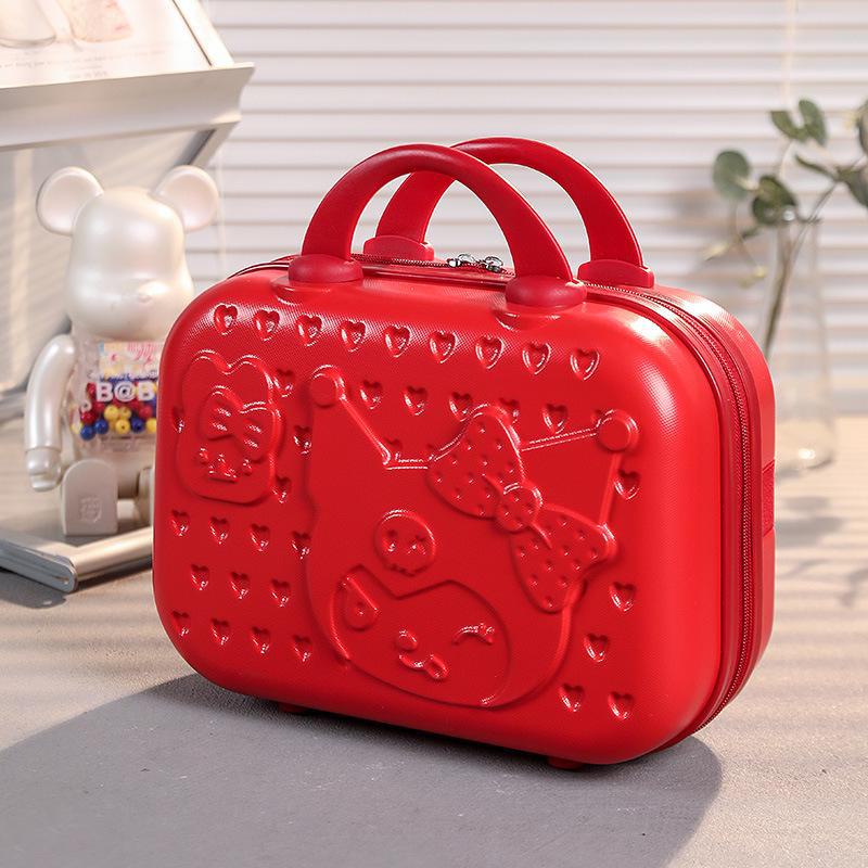 14" Red Bridal Cosmetic Suitcase - Portable Wedding Dowry Bag for Women