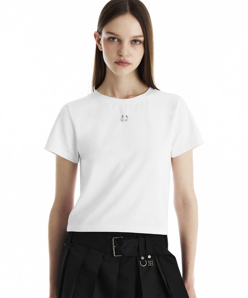Teulimingbeodeu Piercing Slim-Fit T-Shirt [ White ]