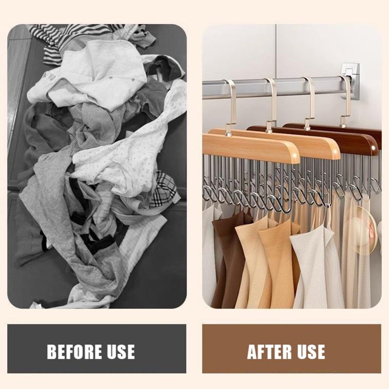 Wooden Multifunctional Sling Hanger With Metal Hooks For Closet Organizing Storing Bras Bags Tank Tops
