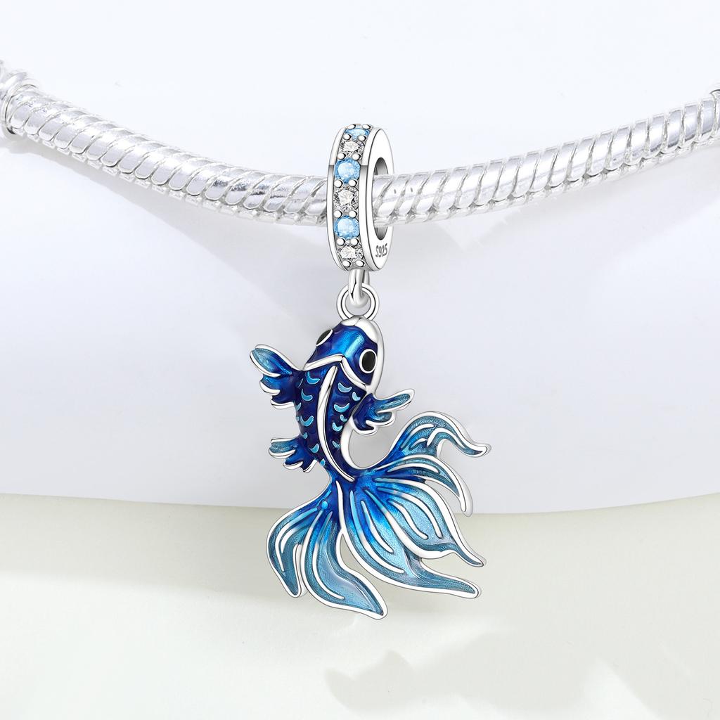 Copper Blue Fish Lucky Symbol Beads Original Pendants Bracelet Charm Jewelry Party Diy Trendy Gifts