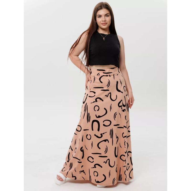 Women's Printed Midi Skirt, Elastic High Waist Flowy A-Line Skirt