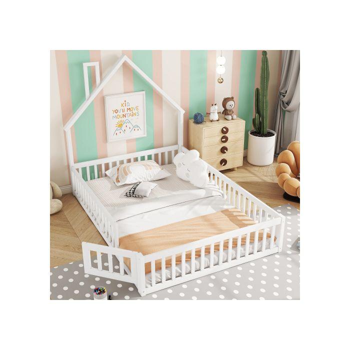 Lit - MUVOE - 140 x 200 cm - Rembourré - Bois de pin - Minimaliste - Blanc