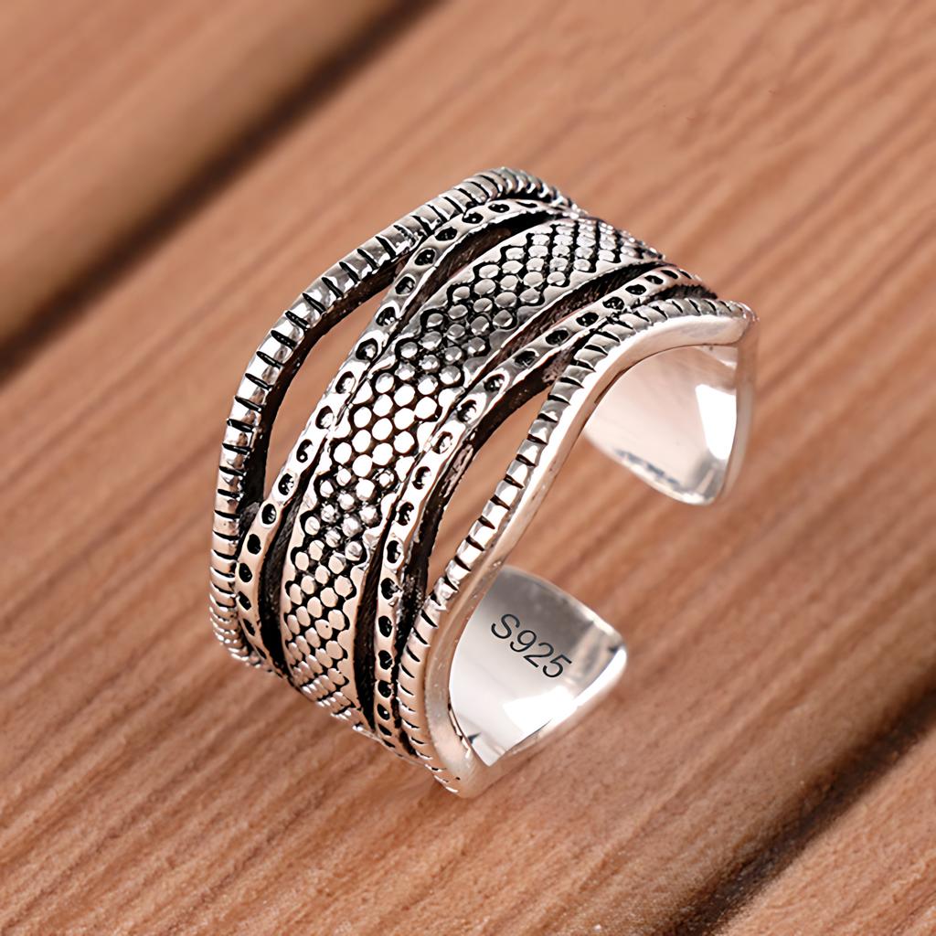 PANJBJ  925 Sterling Silver Double Layer Ring for Women Girl Gift Geometry Hollowing Out Minimalism Fashion Jewelry Wholesale