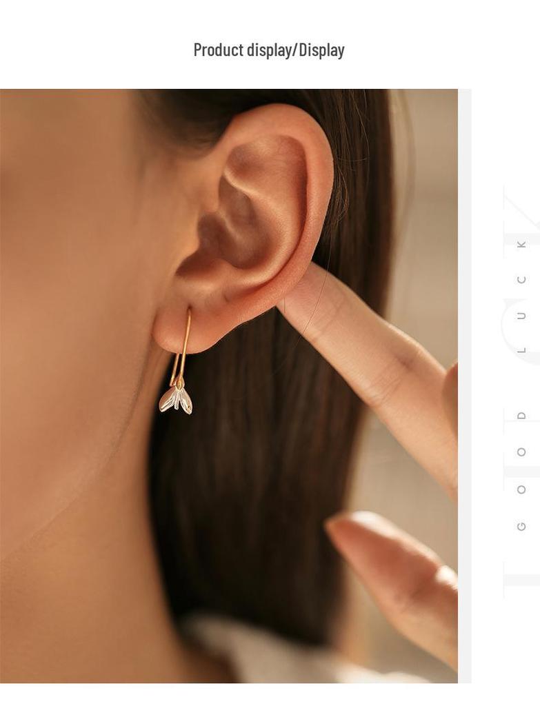 Sterling Silver Magnolia Ear Hook Earrings - Niche Design, Fresh and Sweet Studs