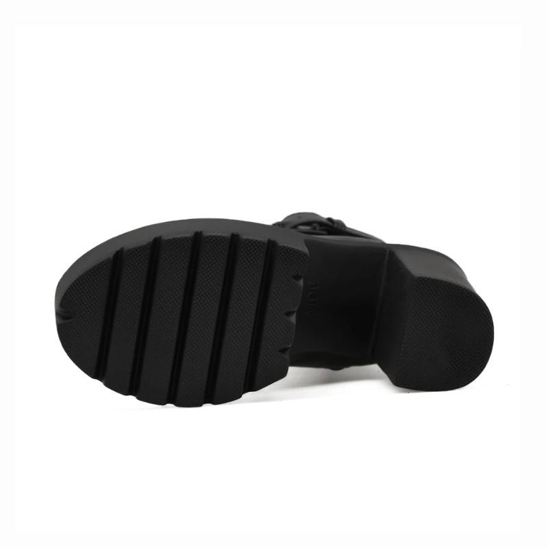 Fashion Women's Platform Chunky High Heel Ankle Boots Black Buckle Strap Lace Up Side Zipper Motorcycle Boots Punk Style Shoes