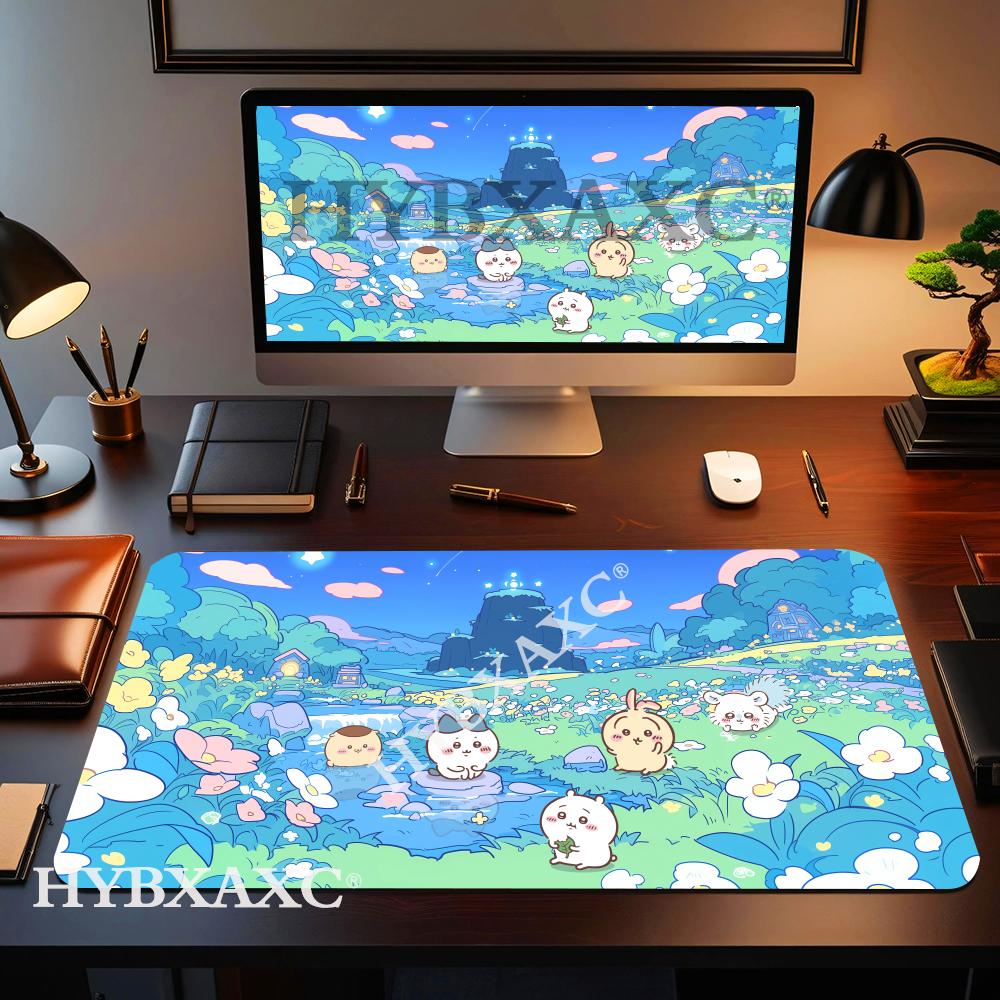 HYBXAXC Anime Deskmat Cchiikawas Keyboard Comic Cute Large Pads Cabinet Rubber Base Pad AntiSlip Mousepad Kawaii Office Mats