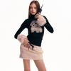 Spring and Autumn Women's Fashion Dog Print Plush Cuffs Long Sleeved T-shirt