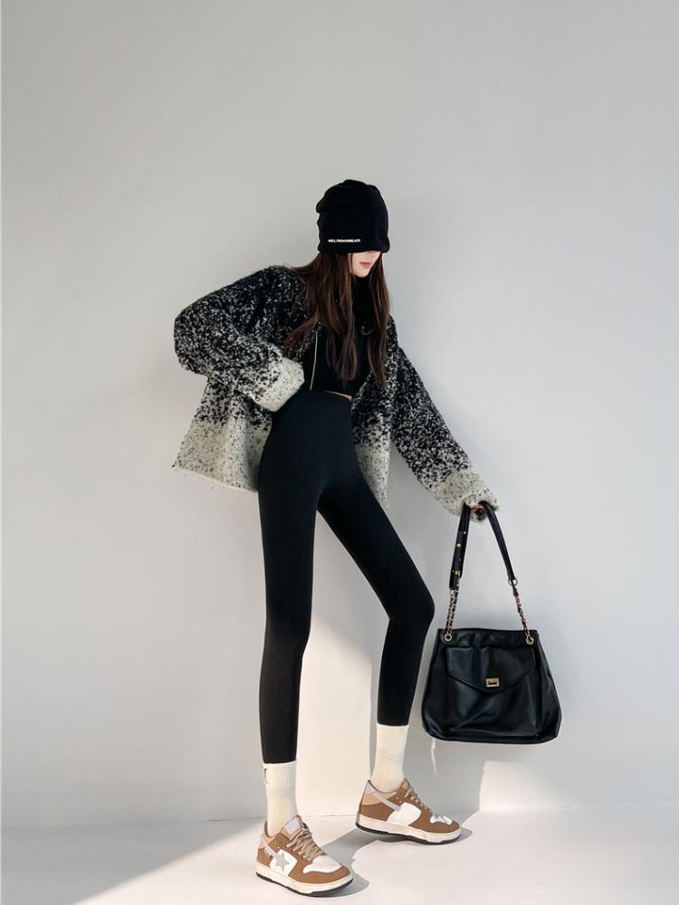 Autumn Winter Lamb Velvet Thicken Sharkskin Leggings Women High Waist Seamless Slimming Warm Leggings Pants