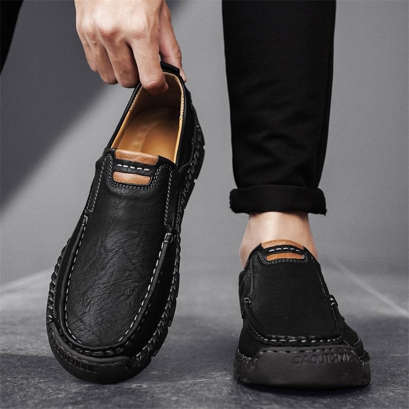 Fashion Non-Slip Outdoor Walking Shoes Trainers Leather Men Loafers Soft Cowhide Mens Casual Shoes High Quality Male Slip on Shoe