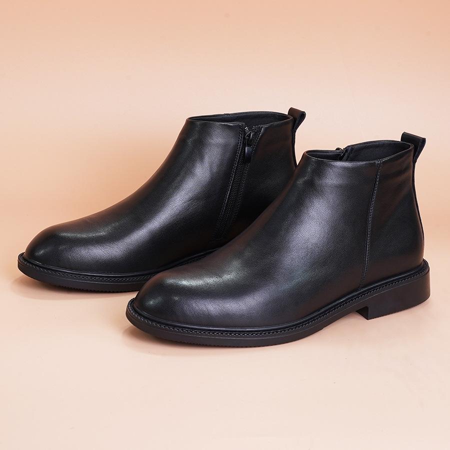 

Chelsea boots men s autumn and winter leather velvet boots British style high-top trend versatile warm leather boots 44