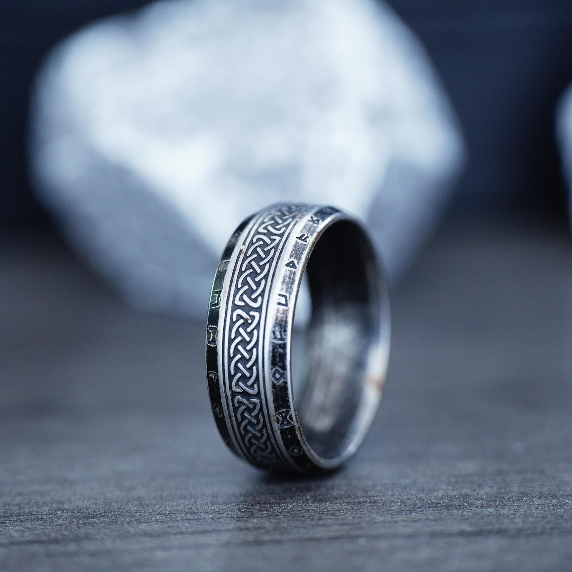 Викингская Руна Кельтский Узел Древо Жизни Антикварное Нержавеющая Сталь Кольцо Воина No. 7 серебряный