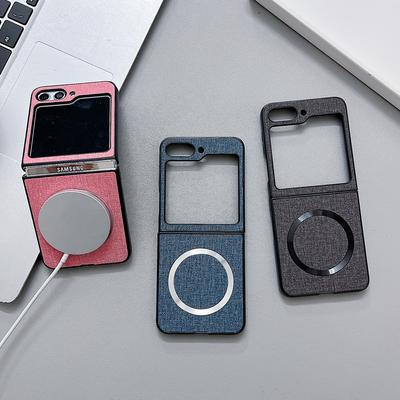 Luxury Linen Fabric Cloth Magsafe Phone Cases for Samsung Galaxy Z Flip 5 4 3  ZFlip 5 Flip5 PC Shockproof Magnetic Cover