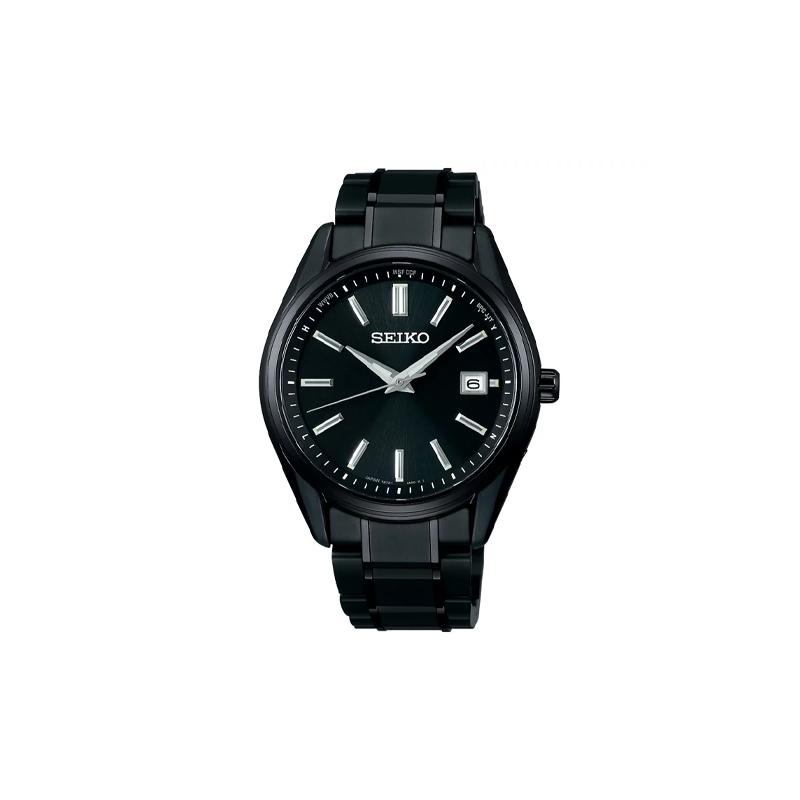 SEIKO 100 meters waterproof solar Quartz titanium strap men s watch black dial SBTM343 чёрный