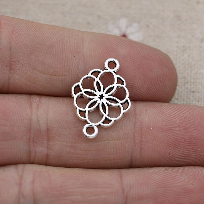 10Pcs Antique Silver Plated Flower Charm Connector For Jewelry Making Bracelet Accessories Diy Findings 15X21Mm