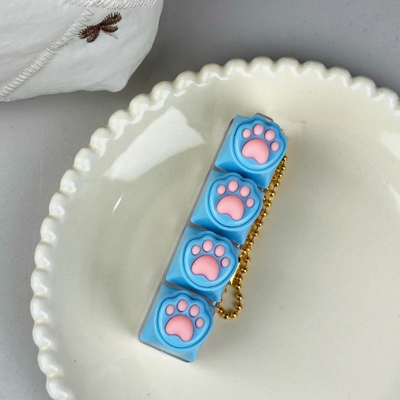 Adorable Silicone Cat Paw Keycap Fidget Keychain, No LED Light, Portable Stress Relief Toy for Adults & Children