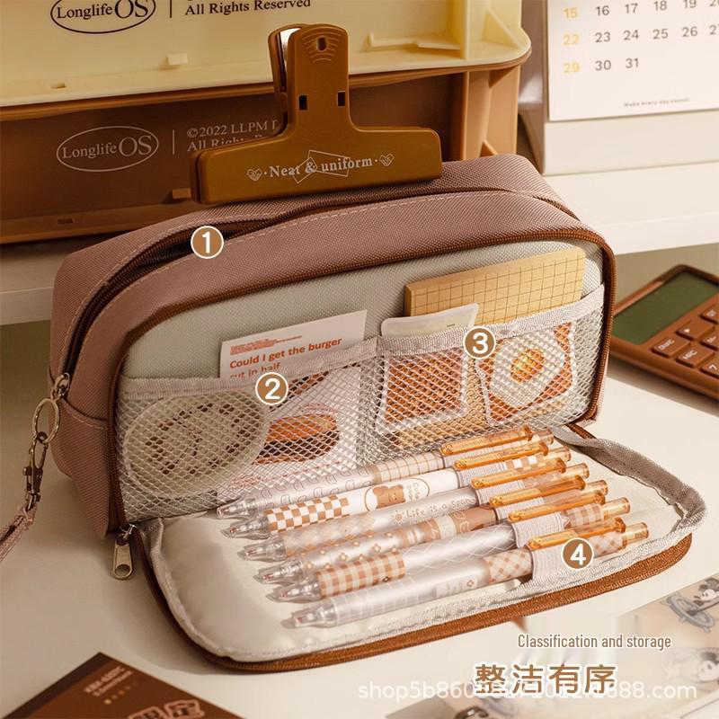 Adorable Cat Embroidered Large-Capacity Stationery Pencil Case for Girl Students