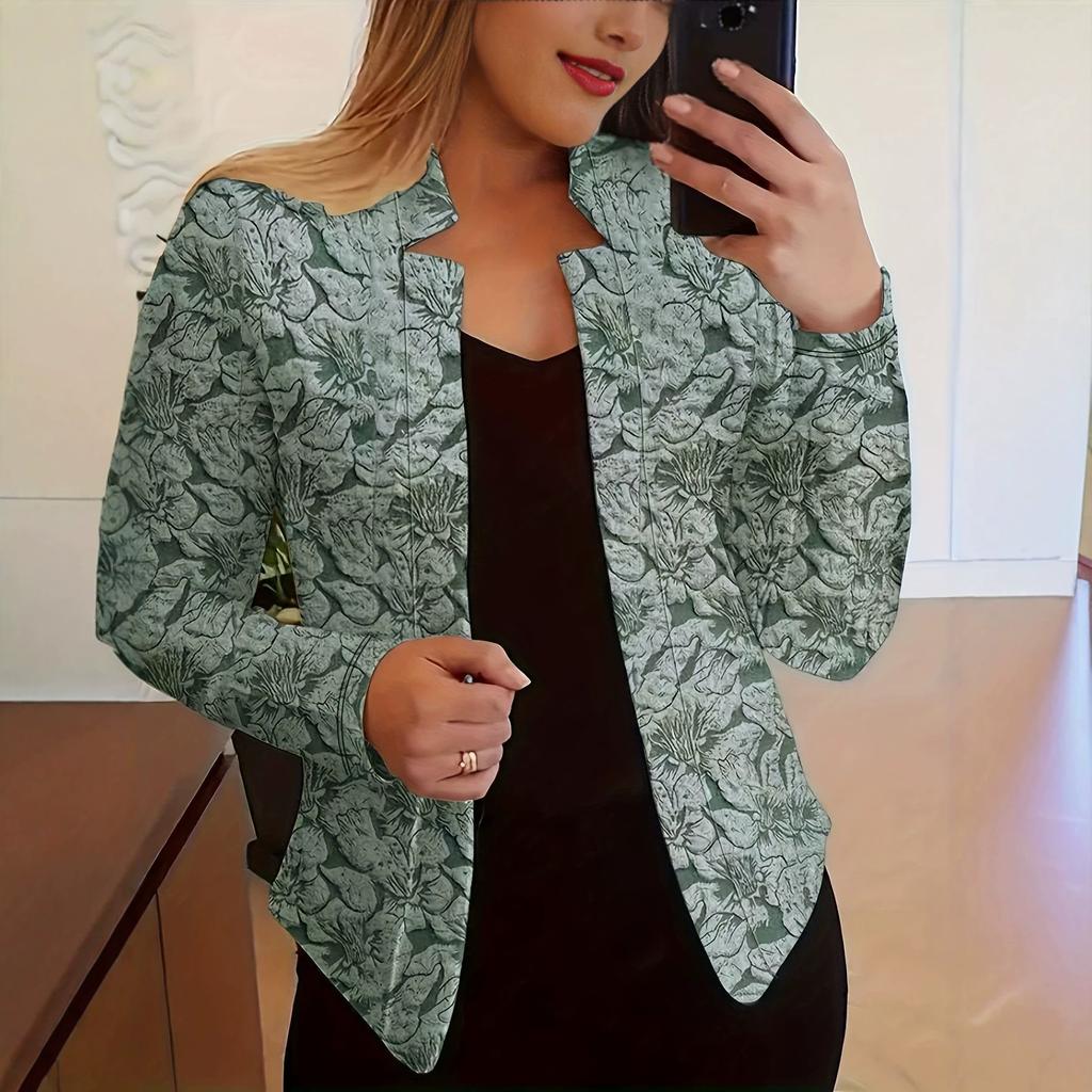 1116 Vintage printed casual long-sleeved open blazer for women's clothing for office and work