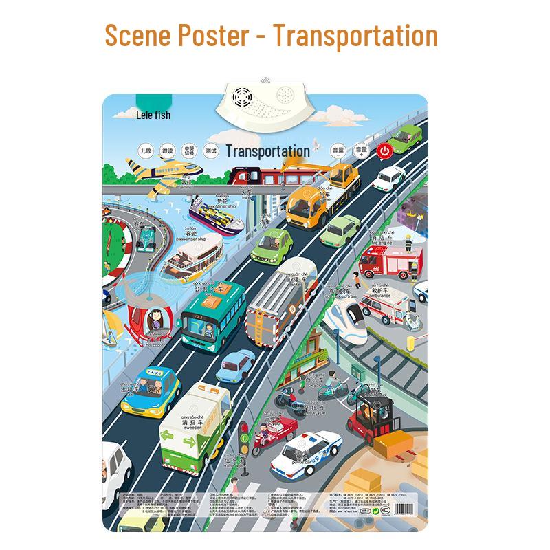 Lelefish Jucărie Educativă Vorbitoare și de Citit pentru Copii Mici: Diagramă sonoră a scenei, Pinyin, Puzzle cu numere