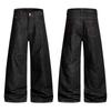 American Retro Raw Black Denim Wide Leg Jeans High Waist Contrast Stitch Straight Pants Teens