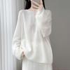 Women's Pure Wool Loose Pullover Sweater - Willow Leaf Embroidered Round Neck Knitwear