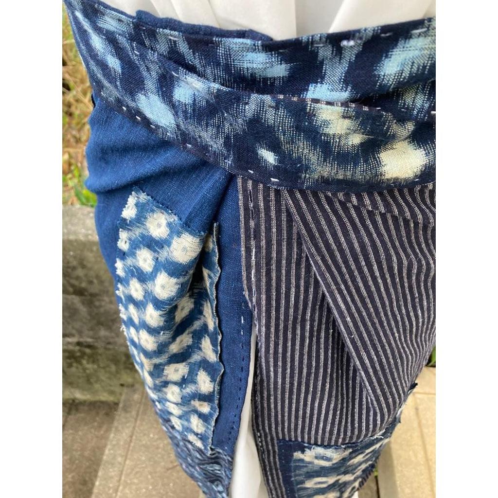 Used B50 Boro Apron, Old Cloth, Remake, Indigo Dye, Patchwork, Pieced, Sashiko, Waist Wrap