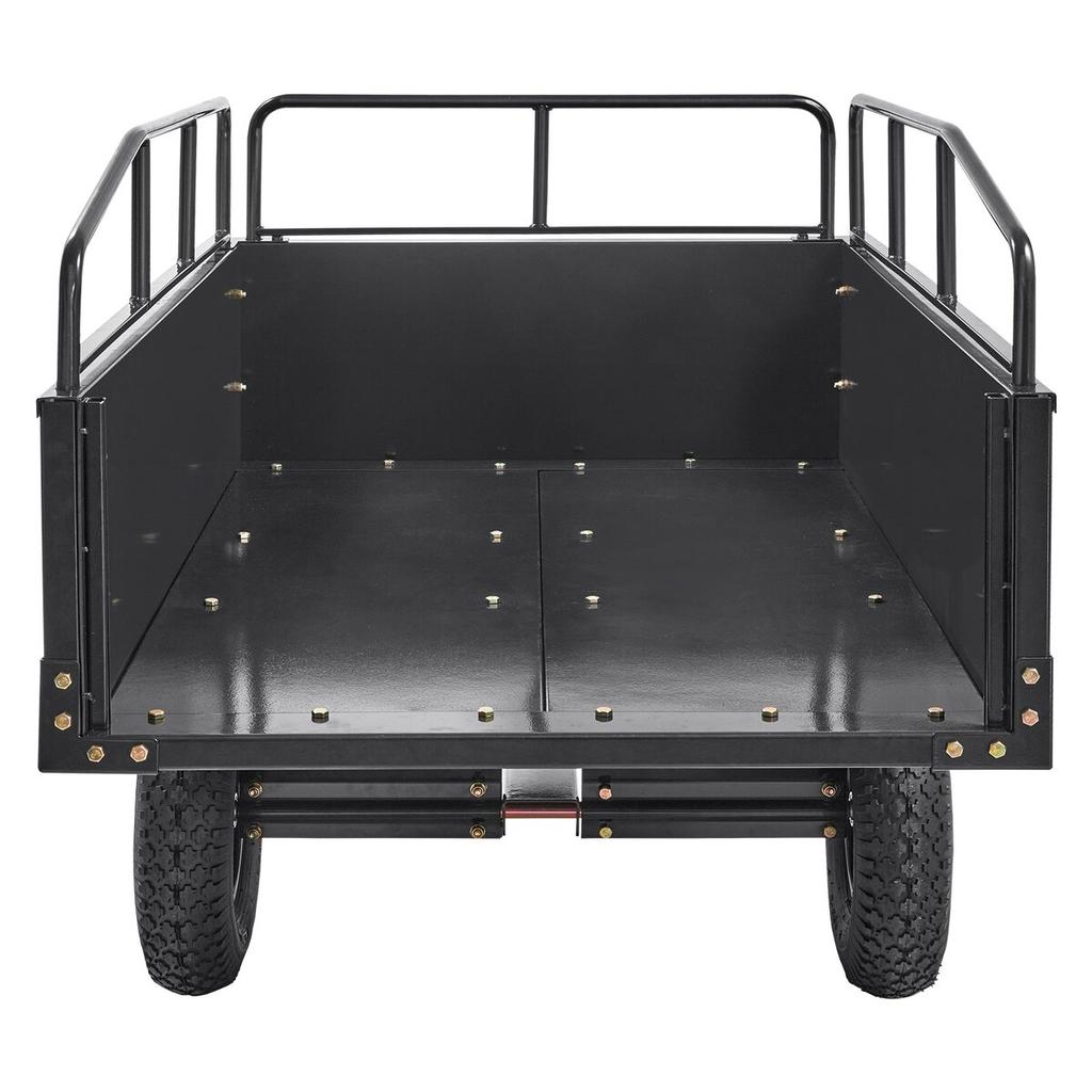 Heavy Duty ATV Trailer Steel Dump Cart, 750-Pound 15 Cubic Feet, Garden Utility Trailer with Removable Sides for Riding Lawn Mower Tractor