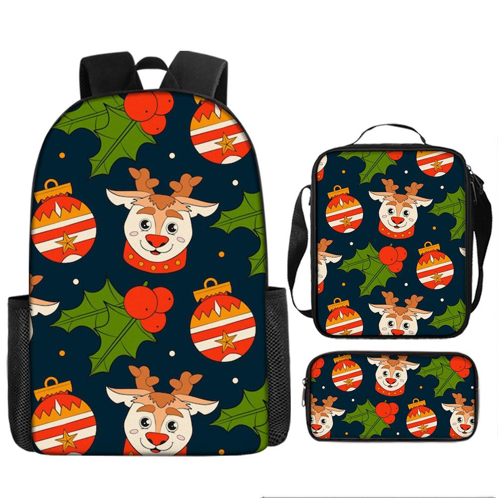 Santa Claus Christmas Tree Backpack Elementary School Bag Large Capacity Leisure Bag Lunch Bag Pencil Bag Three-piece Set