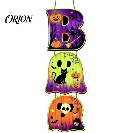 Vintage Wood Grain Wall Art Halloween Wooden BOO Hanging Sign, Creative Letter Pendants, Ghost Pumpkin Black Cat Festive Atmosphere Decoration