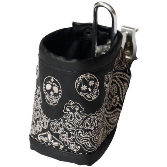 GOLD Drink Holder with Leather Cover and Embroidered Skull JAM'S Design, Ivory, JGA-768