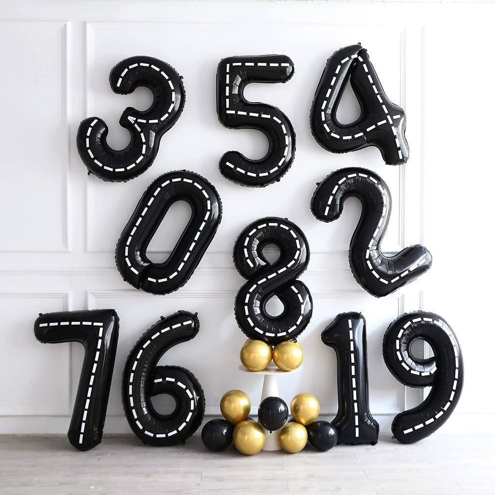 1pcs 40inch imitation American black and white striped line racing theme large digital white digital party decoration big number