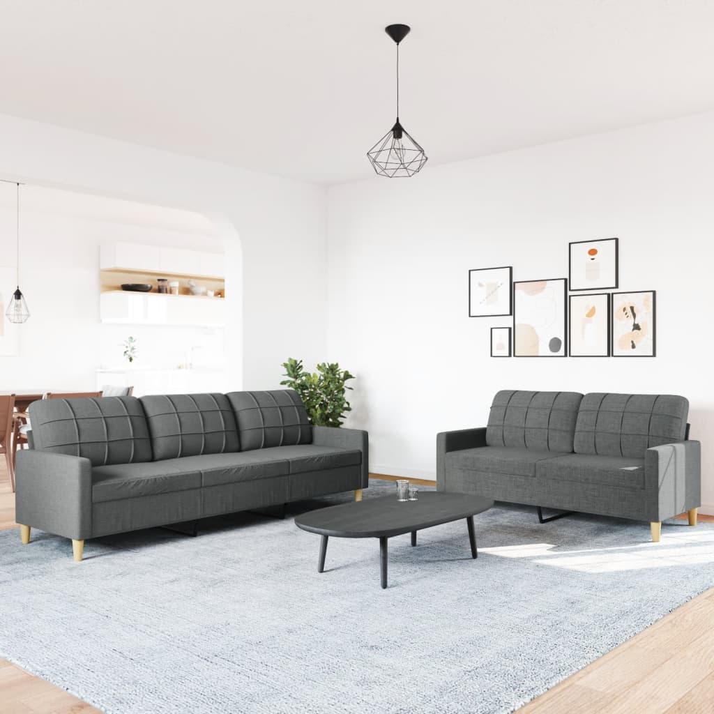 2 Piece Sofa Set Dark Grey Fabric