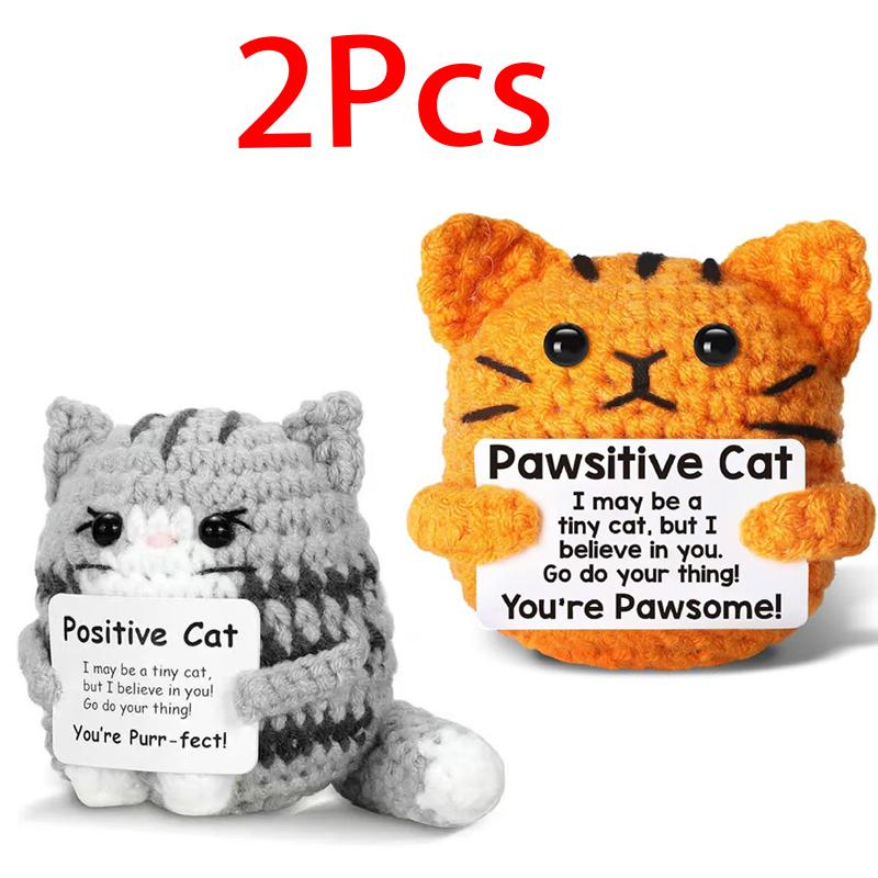 Handmade Funny Mini Crochet Cat Emotional Support Toy Cheer Up Stress Relief Gift for Teens Christmas Festival