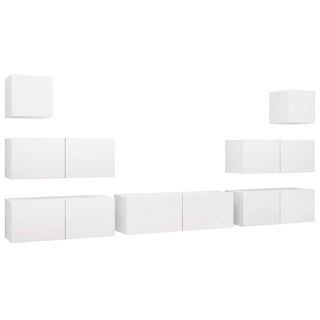 vidaXL 7-tlg. TV-Schrank-Set Weiß Holzwerkstoff
