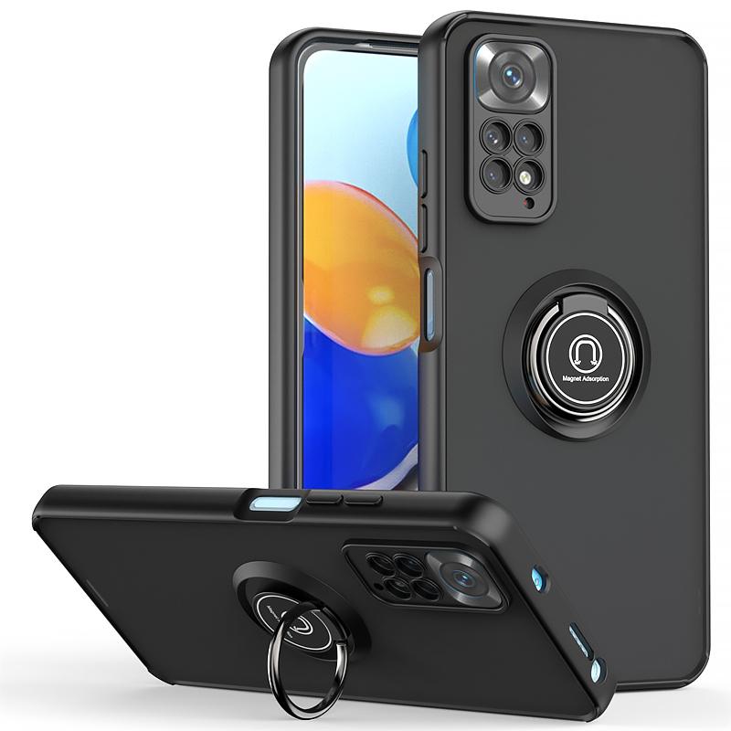 Shockproof PC Matte Armor Case For Xiaomi Redmi Note 11 11S 11E 11Pro 4G 5G Car Magnetic Ring Holder Cover for Redmi Note11 Pro