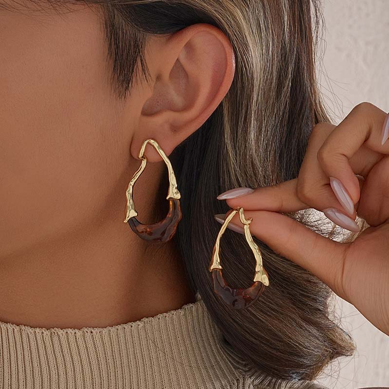 

Vintage Resin Irregular Water Drop Earrings For Women Stainless Steel Gold Color Geometric Earrings Zircon 2026 Trend New коричневый